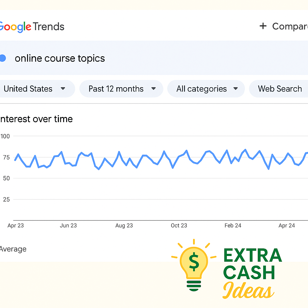 Google Trends interface displaying search volume for online course topics